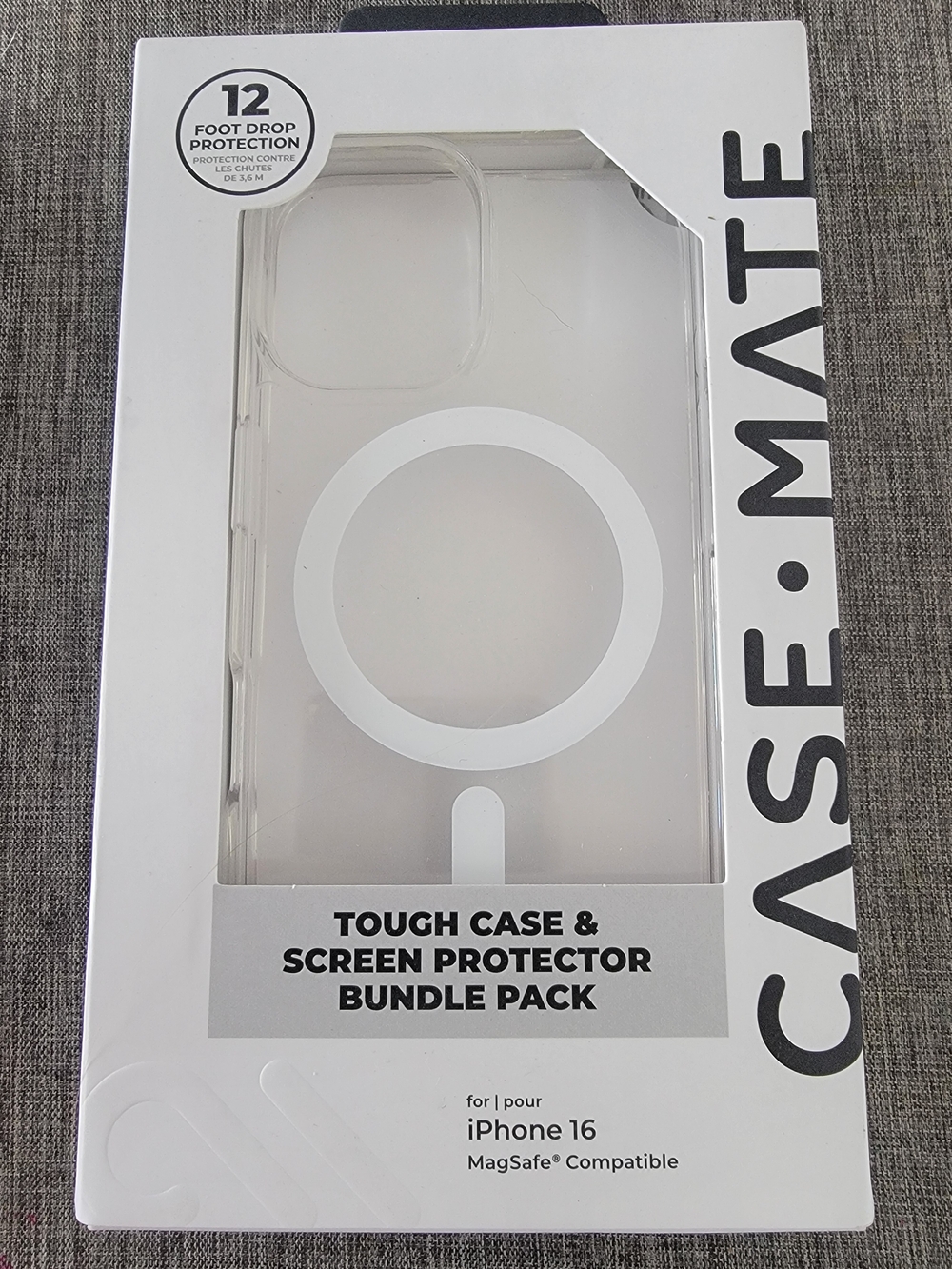 case-mate Tough Case + Glass Screen Protector Bundle for Iphone 16, Clear